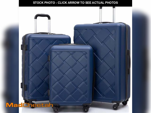 Lot 74-12678174 - Luggage Sets Hardside 3 Piece, Hardshell Suitcase with Lightweight Durable Spinner Wheels,Dark Blue ...