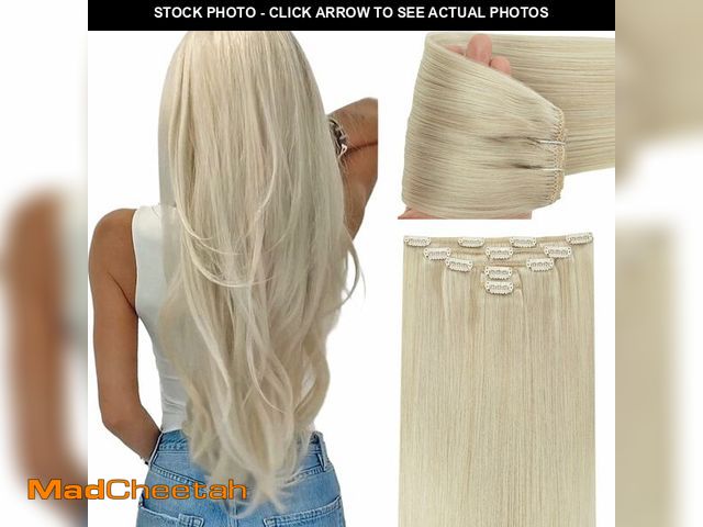 Lot 74-12458416 - Remy Hair Extensions Clip in Human Hair Platinum Blonde Invisible Double Weft Long Brazilian Clip on...