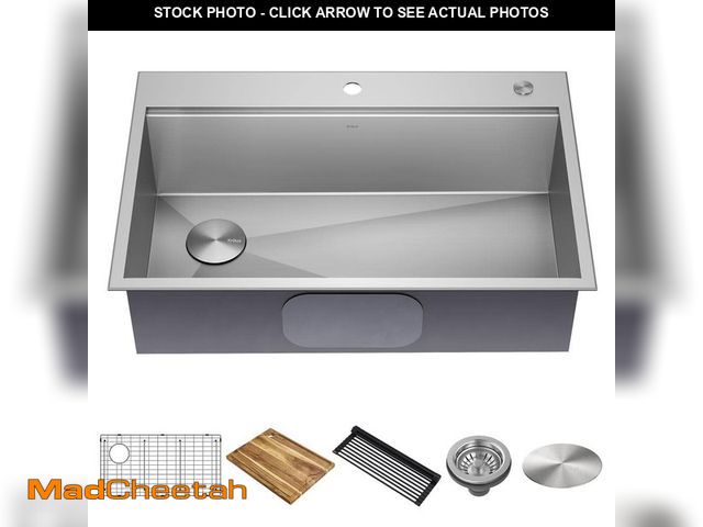 Lot 74-12783788 - KRAUS Loften 33 in. Drop-In/Undermount Single Bowl 18 Gauge Stainless Steel Kitchen Workstation Sink...