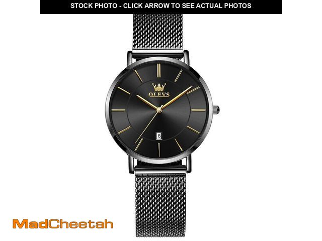 Lot 74-14383609 - OLEVS Black Watch for Women Big Face Minimalist Ladies Watch for Small Wrists Stainless Steel Mesh B...
