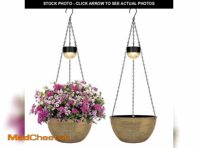 Lot 74-14264959 - BAYN 2 Packs Solar Hanging Basket Planters for Plants Outdoor, Self Watering Copper Flower Plants Po...