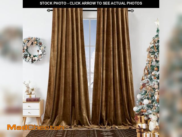 Lot 74-11548666 - Dchola Gold Brown Velvet Curtains for Bedroom Window with Back Tab, Super Soft Vintage Luxury Heavy ...