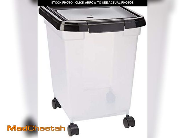Lot 74-12145324 - IRIS USA Airtight Dog Food Storage Container, WeatherPro, Up to 25 lbs, Removable Wheels, for Dog Ca...