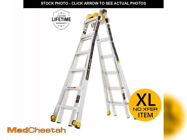 Lot 74-12673801 - Gorilla Ladders 26 ft. Reach Aluminum Multi-Position Ladder w/ Project Bucket, Tool Hangers, 300 lbs...