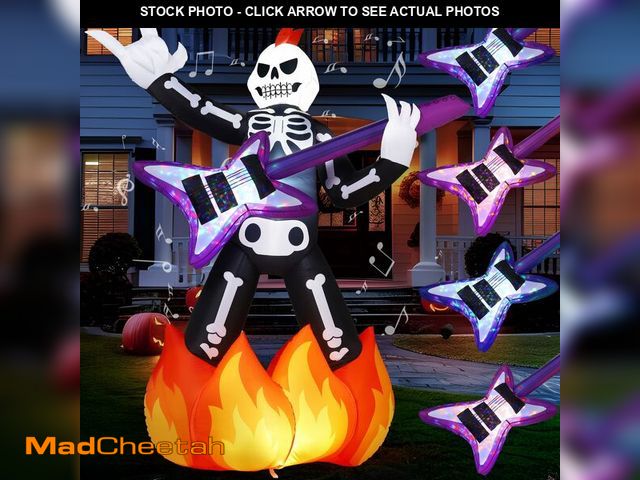 Lot 74-12713468 - JOYIN 6ft Halloween Inflatable Skeleton Plays Guitar, Spooky Inflatable Skeleton with Music and Colo...