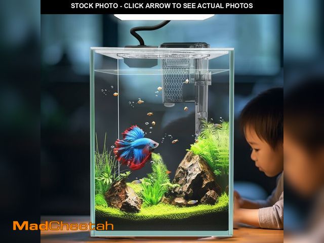 Lot 74-13570569 - iPriro Ultra White Glass Betta Aquarium Starter Kits 1.5 Gallon Small Fish Tank, Betta Fish Tank wit...