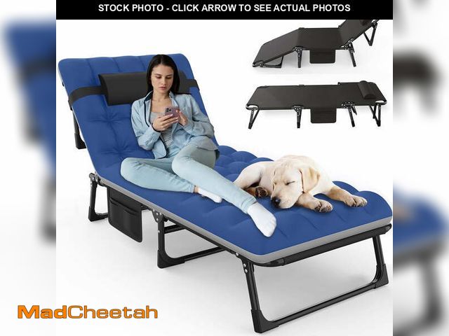 Lot 74-13657763 - GVDV Portable Folding Camping Cot with Mattress, 29" Wide Multi-Position Folding Chaise Lounge Chair...