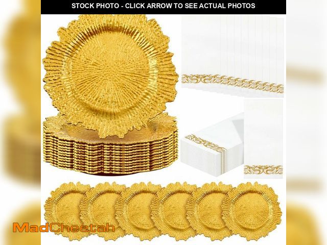 Lot 74-12605967 - Nitial 100 Pcs/50 Set Reef Charger Plate Set Bulk 13 Plastic Charger Plates 50 Ruffled Rim with 50 P...