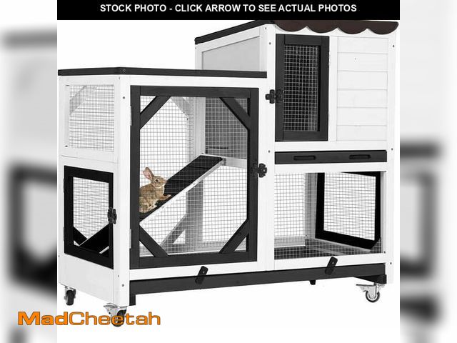 Lot 74-14354973 - Aivituvin Rabbit Hutch Indoor Rabbit Cage with Wheels Outdoor Bunny House 2 Story Guinea Pig Cage wi...