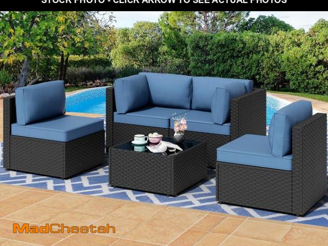 Lot 74-12130573 - Shintenchi 5 Pieces Outdoor Patio Sectional Sofa Couch, PE Wicker Furniture Sets, Patio Conversation...