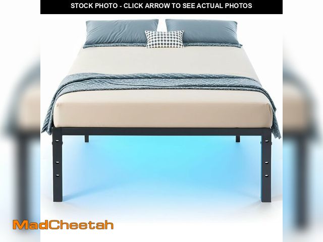 Lot 74-11802501 - (MISSING HARDWARE,LIGHTS) Homy Casa Black Metal Bed Frame with Smart RGB LED Light, Innovative Locki...