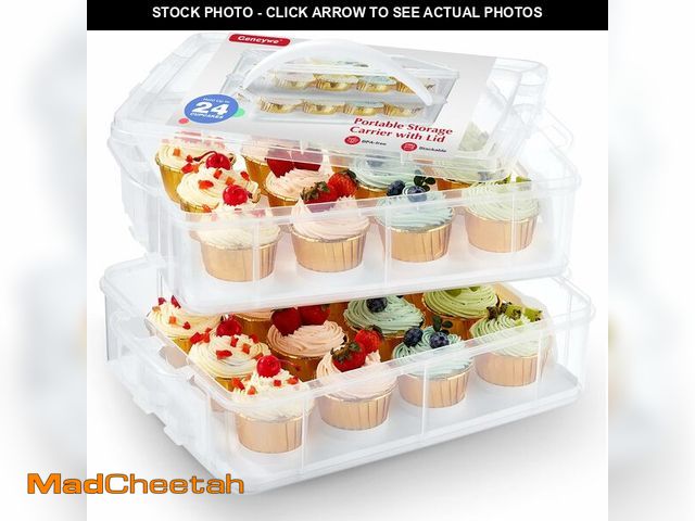 Lot 74-13625183 - Gencywe Plastic Cupcake Carrier 24 Count, 2-Layer Cupcake Holder Carries with Lid &amp; Handles, Coo...