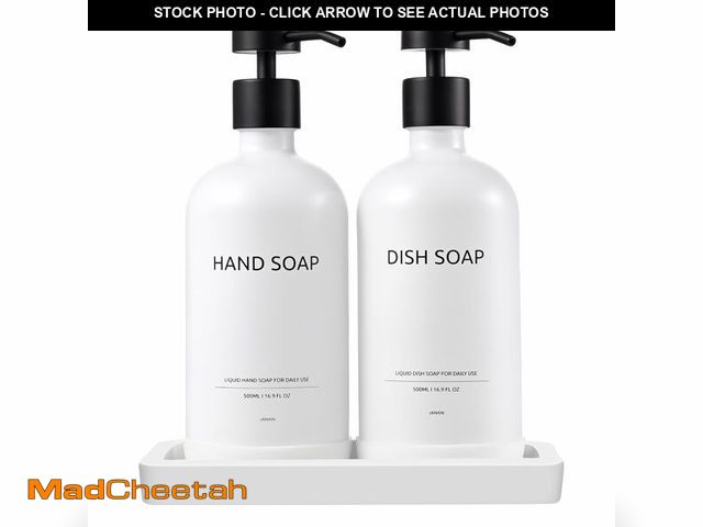 Lot 74-12713272 - Janxin Glass Soap Dispenser Set with Ceramic Tray, 16.9 floz Hand and Dish Soap Dispenser for Bathro...