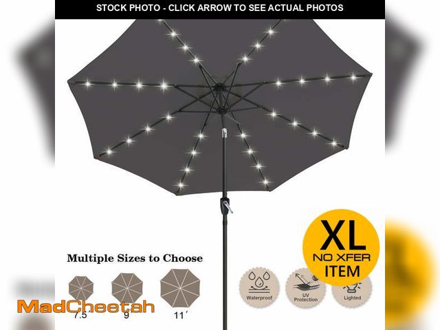 Lot 74-13817274 - ABCCANOPY 10.5ft Patio Solar Umbrella LED Outdoor Umbrella with Tilt and Crank, Dark Gray - UNUSED