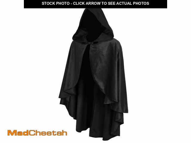Lot 74-12973668 - JEGERMIG Fairy Hooded Cloak Renaissance Costume Medieval Cosplay Wizard Witch Cape Black - USED