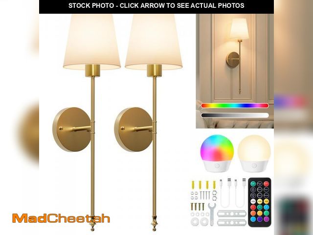 Lot 74-12213979 - Brightown Battery Operated Wall Sconces Set of 2, Cordless Wall Lights with Rechargeable Bulbs and R...