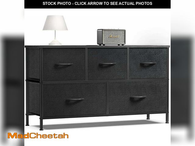 Lot 74-12550562 - ZUNMOS 5 Drawer Fabric Dressers for Bedroom, Chest of Drawer Organizer Storage Cabinet for Closet, E...