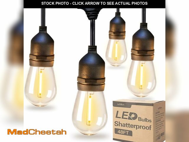 Lot 74-14330727 - addlon LED Outdoor String Lights 48FT with Edison Vintage Shatterproof Bulbs and Commercial Grade We...
