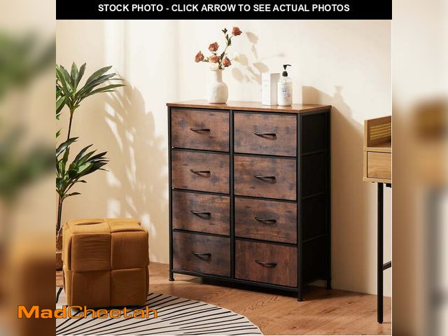 Lot 74-12780805 - EDX Fabric Dresser for Bedroom, Cloth Dresser with 8 Drawers, Metal Frame, Wood Tabletop, Rustic Bro...