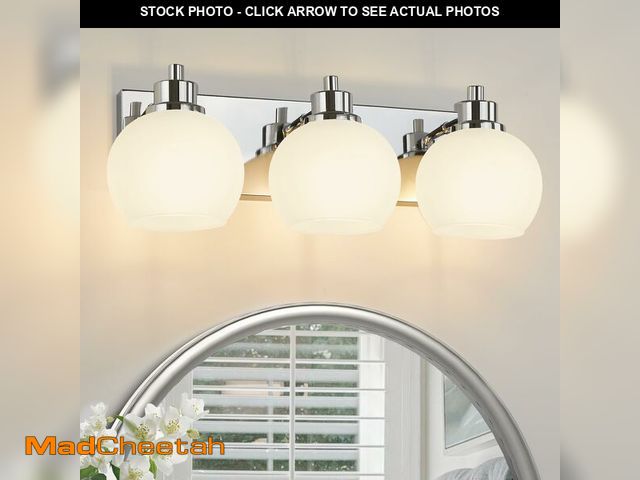Lot 74-14386095 - Tuscarora Chrome Vanity Light - 3 Light Bathroom Vanity Light with Milk Glass Shade, Over Mirror Lig...