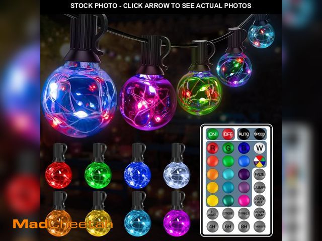 Lot 74-12440431 - Ollny Outdoor Lights 30FT 30Bulbs, RGBW Color Changing String Light, Plug in Remote Waterproof Shatt...