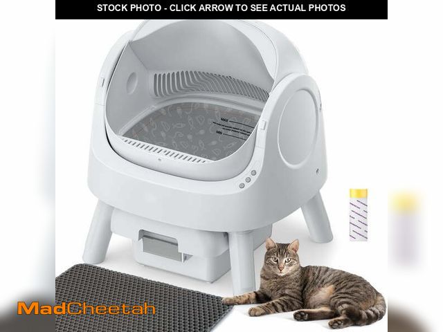 Lot 74-12635071 - PetPivot Large Open-Top Automatic Cat Litter Box Self Cleaning with Safety Protection, Mat and Trash...