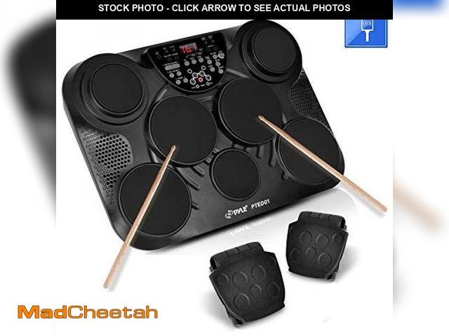 Lot 74-12210957 - Pyle Electronic Tabletop Digital Drum Set, Compact Portable Drum Pad Kit w/ 8 Touch Sensitive Pads a...