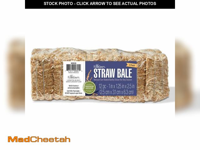 Lot 74-12711914 - FloraCraft 12 Piece Decorative Straw Bale 1 Inch x 1.25 Inch x 2.5 Inch Natural - USED