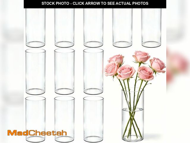 Lot 74-14055417 - 12pcs Clear Glass Cylinder Flower Vases for Centerpieces, 6 Inch Clear Flower Vases for Wedding Deco...