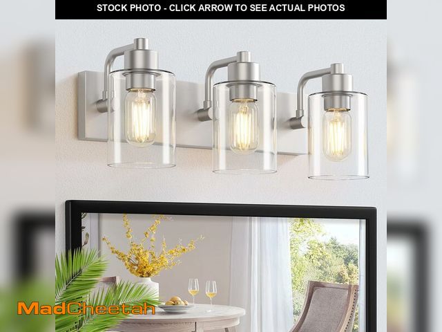 Lot 74-14266463 - Dpyrrhic Brushed Nickel Bathroom Light Fixtures, Wall Mounted 3-Light Bathroom Lights Over Mirror wi...