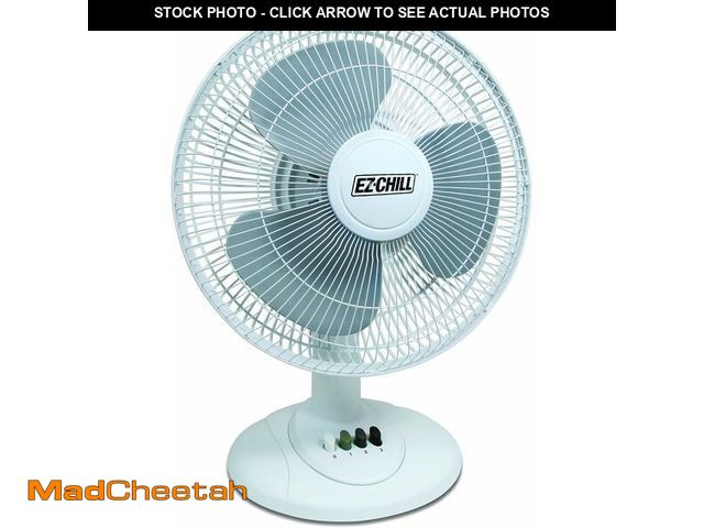 Lot 74-13331409 - EZ-Chill 12" 3-Speed Oscillating Table Fan with Adjustable Tilt, Convenient Push Button Controls, Qu...
