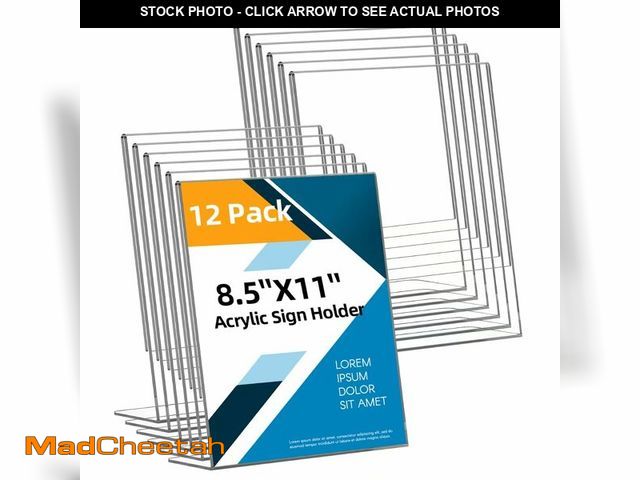 Lot 74-14263239 - 12 Pack Acrylic Sign Holder 8.5x11 Inches, Clear Plastic Table Paper Display Stand, L-Shape Vertical...