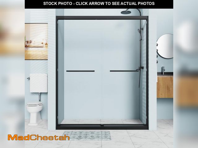 Lot 74-12161772 - 60" W x 72" H Double Sliding Glass Shower Door, Aluminum Framed Shower Enclosure with 1/4"(6mm) SGCC...