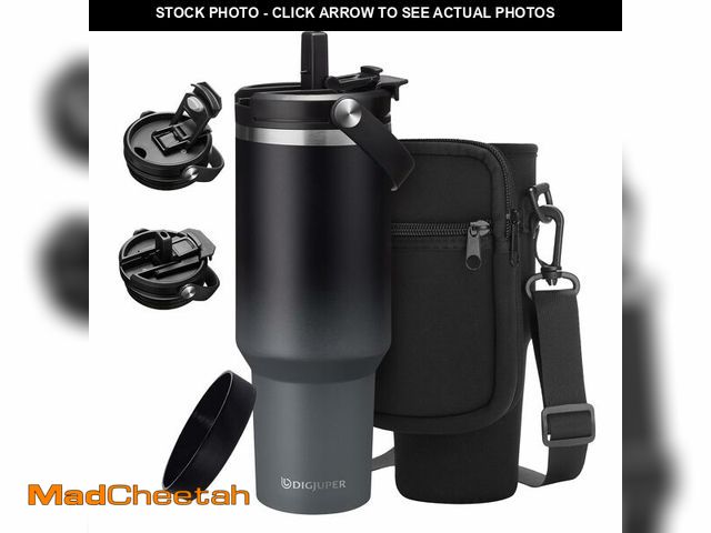 Lot 74-14379685 - DIGJUPER 40 oz Coffee Tumbler with Straw - Flip Lid, Carrier Bag Strap &amp; Silicon Bottom Boot, In...