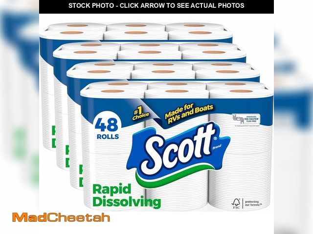 Lot 74-13564298 - Scott Rapid-Dissolving Toilet Paper, 48 Double Rolls, Septic-Safe, Toilet Paper - UNUSED