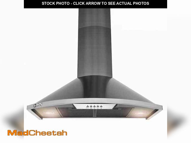 Lot 74-13560526 - AKDY 30 in. 343 CFM Convertible Wall Mount Range Hood with Push Button and LED Lights in Black Stain...