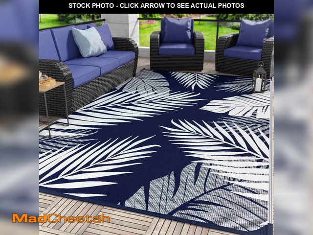 Lot 74-13681223 - DEORAB 10'x14' Outdoor Rugs Patio Waterproof Outside Mat Reversible Plastic Camping Carpet,Navy blue...