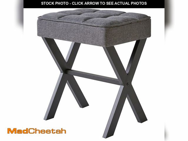 Lot 74-14148704 - IBUYKE Square Makeup Stool with X-Leg Foot Rest, Linen Footrest, Ottoman Seat, Multi-Use as Small Si...