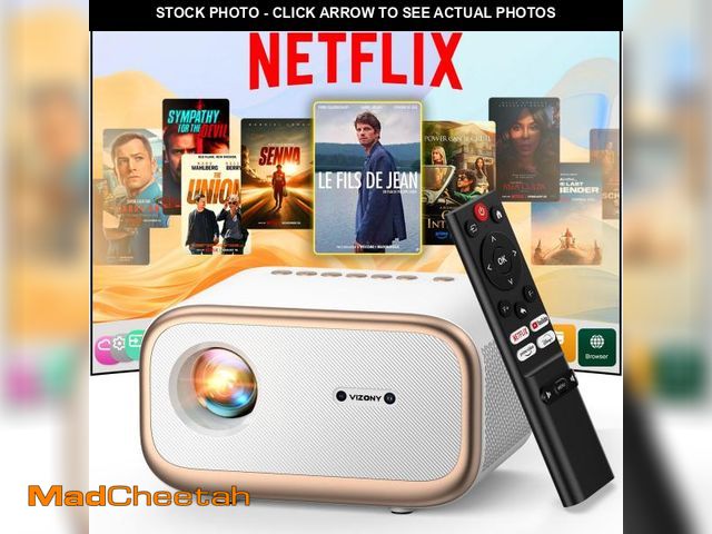 Lot 74-12314894 - VIZONY E1 Pro Netflix-Certified Smart Projector, 550 ANSI Lumens, WiFi Bluetooth, Auto Focus &amp; K...