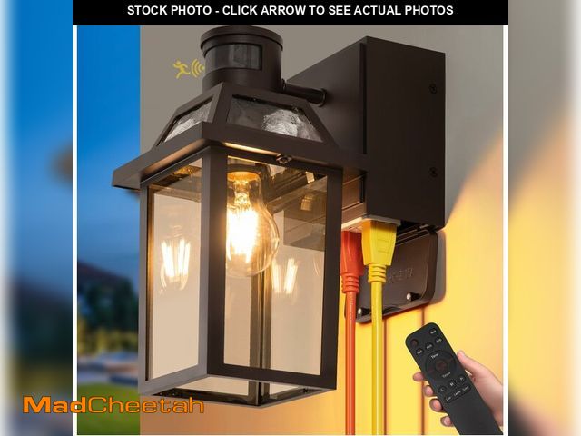 Lot 74-14063591 - Porch Lights with GFCI Outlet with Remote, Dusk to Dawn Outdoor Lights, Upgraded 4 Lighting Modes Ex...