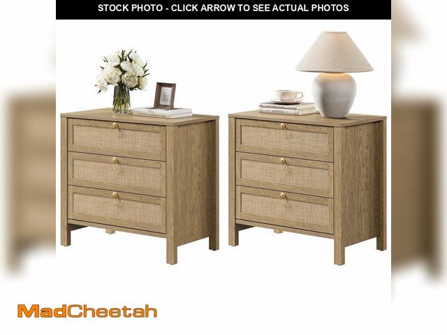 Lot 74-12579263 - SICOTAS 26.78"W Boho Night Stands Set of 2 for Narrow Spaces, 25.67" Tall Rattan Nightstands with 3 ...