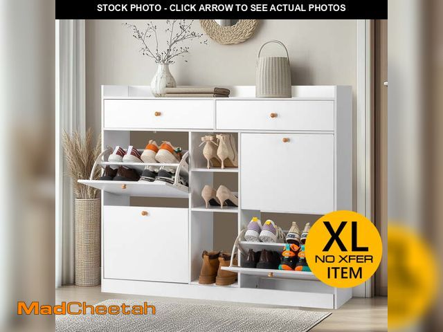 Lot 74-12800315 - Ktaxon Shoe Cabinet with 4 Flap Drawers, Pull-out Drawers and 3-Tier Open Shoe Rack, for Entryways, ...