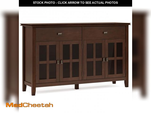 Lot 74-12276663 - SIMPLIHOME Artisan Buffet - 60 inch Wide Solid Wood 4-Door Sideboard Buffet in Russet Brown, Transit...