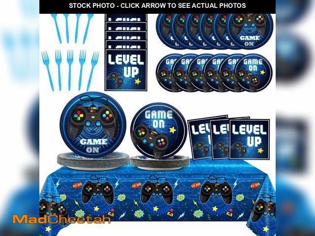 Lot 74-13721121 - Video Game Party Supplies Tableware Set for 24 Guests Gaming Party Birthday Plates Blue Gamer Party ...