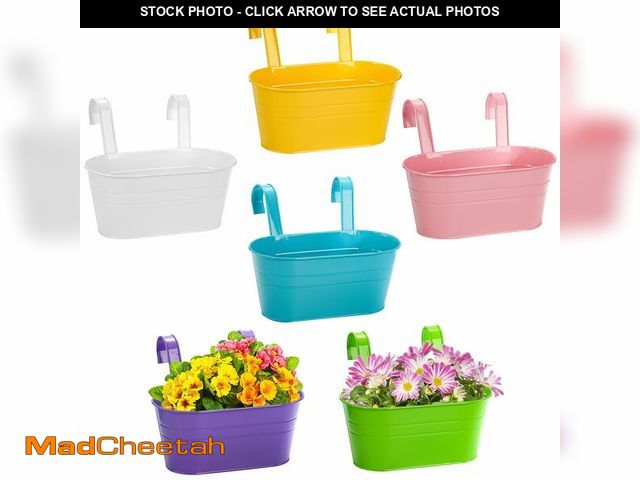 Lot 74-12972202 - Foraineam 6 Pack Hanging Flower Pots, Metal Iron Plant Pot Holders, Garden Pots Balcony Planters, Me...