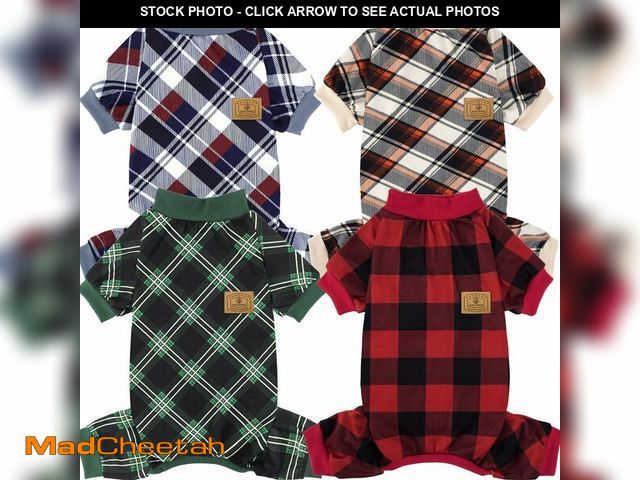 Lot 74-12719080 - XPUDAC 4 Pack Dog Pajamas for Small Dogs Cats Plaid Doggie Clothes Puppy Onesies Christmas Pajamas J...
