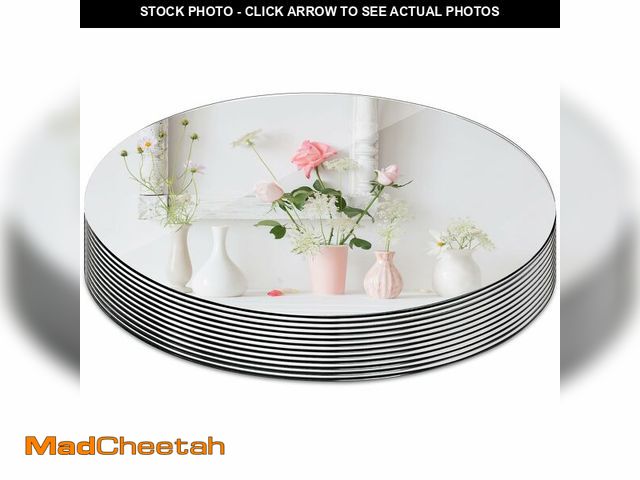 Lot 74-13548881 - Suwimut Set of 12 Round Mirror Trays, 10 Inch Glass Mirrors Candle Plate Large Circle Mirrors Wall M...