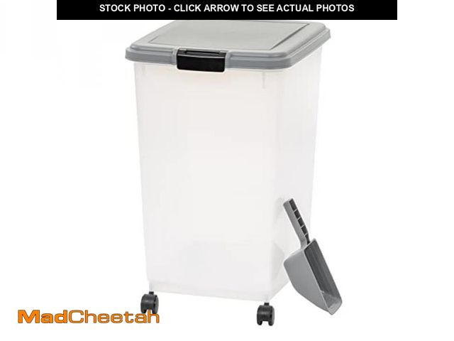 Lot 74-12098032 - Basics Airtight Dog Food Storage Container with Scoop and Wheels, 69 QT, Gray - UNUSED