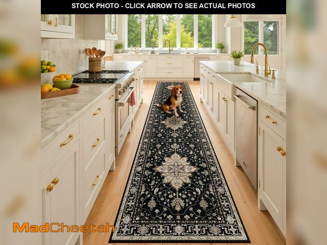 Lot 74-14384564 - RELEANY Area Rugs Runner 2'x10' Washable Non-Slip, Floral Vintage Distress Medallion Carpet for Kitc...