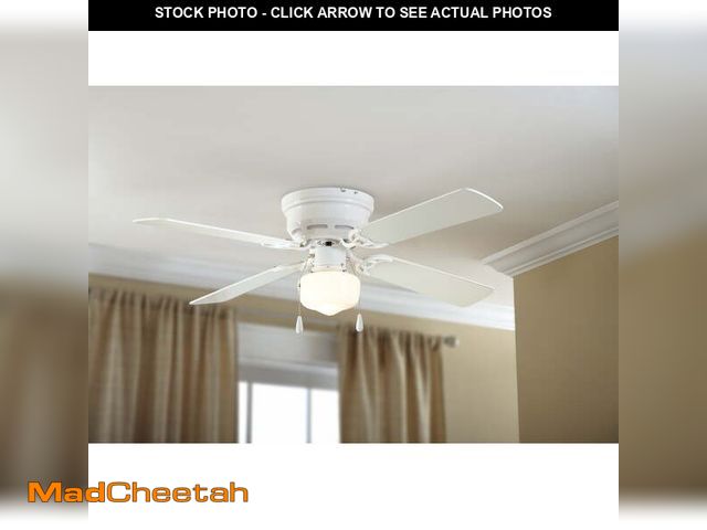 Lot 74-12789094 - (MISSING HARDWARE) Mainstays 42" Hugger Metal Indoor Ceiling Fan with Light, White, 4 Blades, LED Bu...